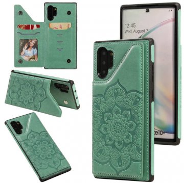 Samsung Galaxy Note 10 Plus Embossed Wallet Magnetic Stand Case Green