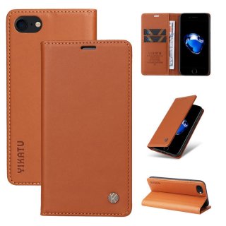 YIKATU iPhone SE3/SE2/8/7 Wallet Kickstand Magnetic Case Brown