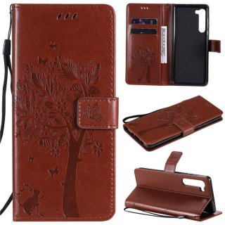 Motorola Edge Embossed Tree Cat Butterfly Wallet Stand Case Brown