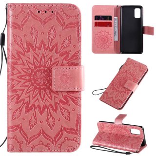 Samsung Galaxy A41 Embossed Sunflower Wallet Stand Case Pink