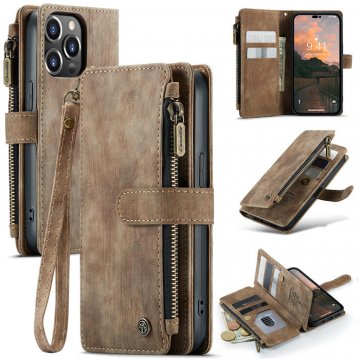 CaseMe iPhone 14 Pro Wallet Case with Wrist Strap Coffee