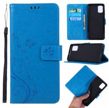 Samsung Galaxy A51 Butterfly Pattern Wallet Magnetic Stand Case Blue