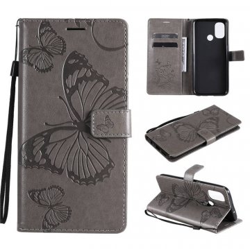OnePlus Nord N100 Embossed Butterfly Wallet Magnetic Stand Case Gray