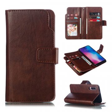 Xiaomi Mi 9 Wallet 9 Card Slots Stand Crazy Horse Leather Case Brown
