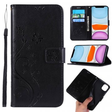 iPhone 11 Butterfly Pattern Wallet Magnetic Stand PU Leather Case Black