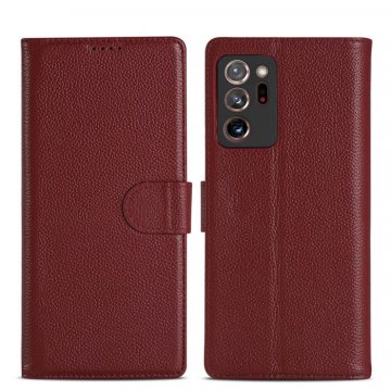 Genuine Leather Samsung Galaxy Note 20 Ultra Litchi Texture Wallet Stand Case Red