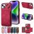 For iPhone 14 Plus Card Holder Ring Kickstand Case Red