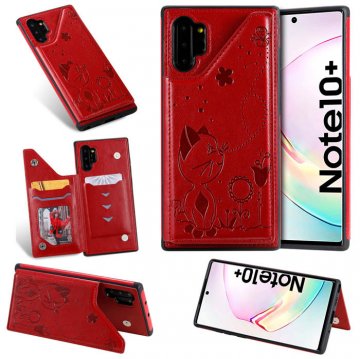 Samsung Galaxy Note 10 Plus Bee and Cat Card Slots Stand Cover Red