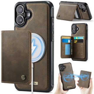 CaseMe iPhone 16 2-in-1 Detachable Magnetic Wallet Case with RFID Blocking, Card Holder & MagSafe Compatible - Coffee