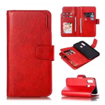 Samsung Galaxy A40 Wallet Stand Crazy Horse Leather Case Red