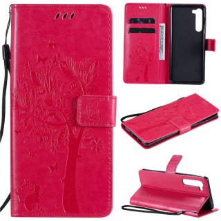 Motorola Edge Embossed Tree Cat Butterfly Wallet Stand Case Rose