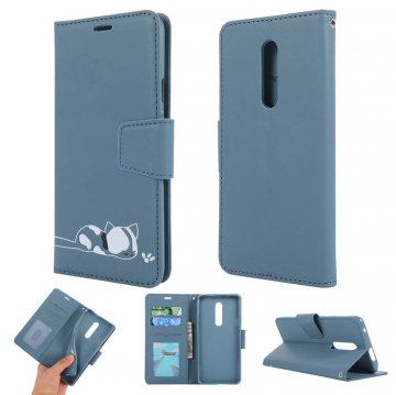 OnePlus 7 Pro Cat Pattern Wallet Magnetic Stand Case Blue