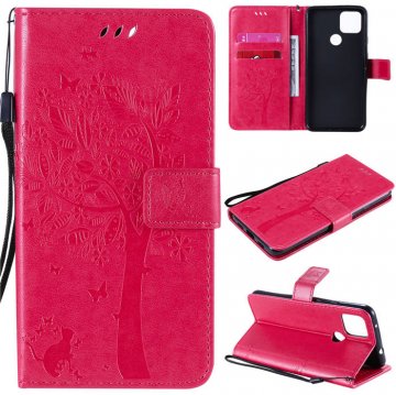 Google Pixel 4A 5G Embossed Tree Cat Butterfly Wallet Stand Case Rose
