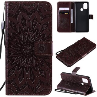 Samsung Galaxy A21S Embossed Sunflower Wallet Stand Case Brown
