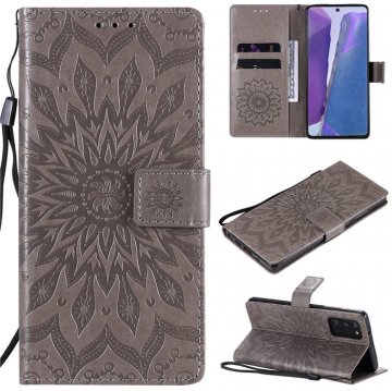 Samsung Galaxy Note 20 Embossed Sunflower Wallet Stand Case Gray