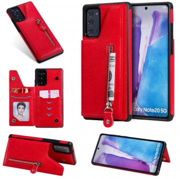Samsung Galaxy Note 20 Ultra Zipper Pocket Card Slots Magnetic Clasp Stand Case Red