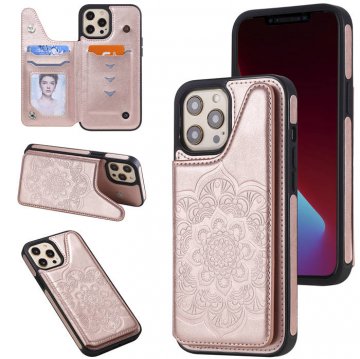 iPhone 12 Pro Max Embossed Wallet Magnetic Stand Case Rose Gold