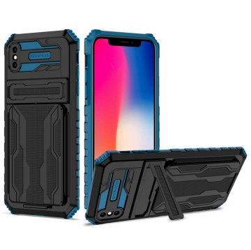 iPhone XS Max Card Slot Kickstand Shockproof Case Blue