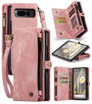 CaseMe Google Pixel Fold Wallet Case with Wrist Strap Pink