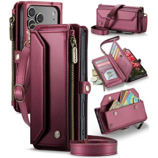 CaseMe iPhone 17 Pro Max Wallet RFID Blocking Crossbody Case with Wireless Charging Red