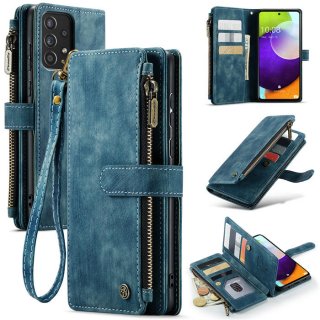 CaseMe Samsung Galaxy A52 Wallet Kickstand Retro Case Blue