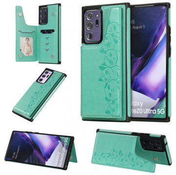 Samsung Galaxy Note 20 Ultra Luxury Cute Cats Magnetic Card Slots Stand Case Green