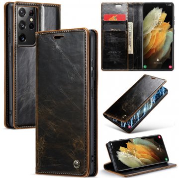 CaseMe Samsung Galaxy S21 Ultra Wallet Kickstand Magnetic Case Coffee