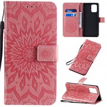Samsung Galaxy A91/S10 Lite Embossed Sunflower Wallet Stand Case Pink
