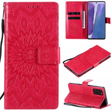 Samsung Galaxy Note 20 Embossed Sunflower Wallet Stand Case Red