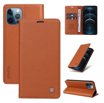 YIKATU iPhone 13 Pro Wallet Kickstand Magnetic Case Brown