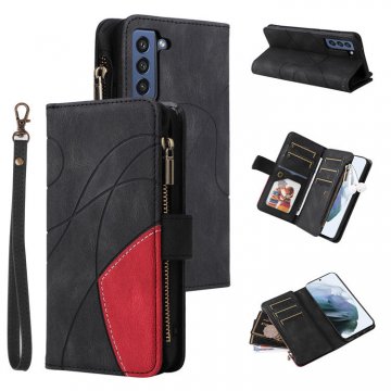 Samsung Galaxy S21 FE Zipper Wallet Magnetic Stand Case Black