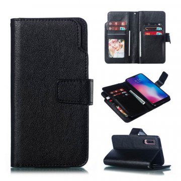 Xiaomi Mi 9 Wallet 9 Card Slots Stand Crazy Horse Leather Case Black