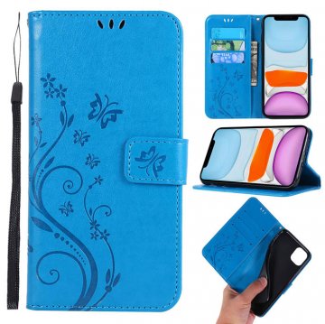 iPhone 11 Butterfly Pattern Wallet Magnetic Stand PU Leather Case Blue