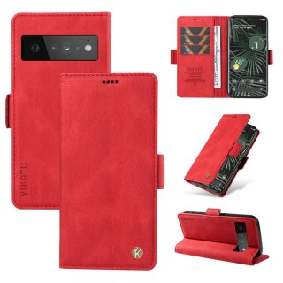 YIKATU Google Pixel 6 Pro Skin-touch Wallet Kickstand Case Red