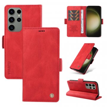 YIKATU Samsung Galaxy S23 Ultra Skin-touch Wallet Kickstand Case Red