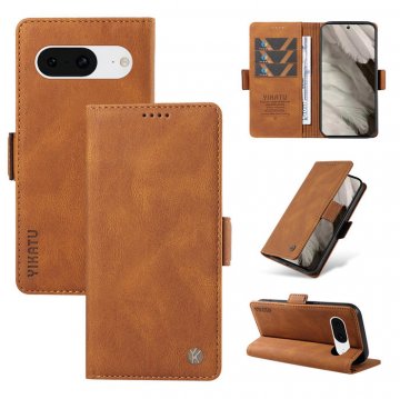 YIKATU Google Pixel 8 Skin-touch Wallet Kickstand Case Brown