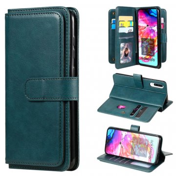 Samsung Galaxy A70 Multi-function 10 Card Slots Wallet Case Dark Green
