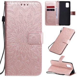 Samsung Galaxy A71 5G Embossed Sunflower Wallet Stand Case Rose Gold