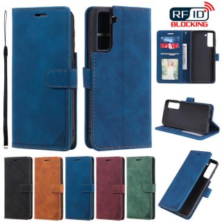 Samsung Galaxy S21 FE Wallet RFID Blocking Kickstand Case Blue