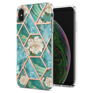 iPhone XS Max Flower Pattern Marble Electroplating TPU Case Blue