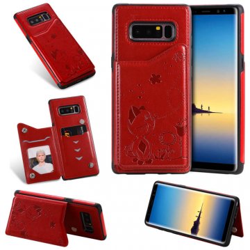 Samsung Galaxy Note 8 Bee and Cat Card Slots Stand Cover Red