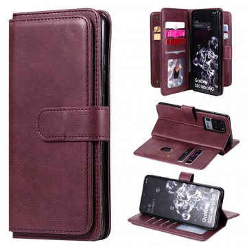 Samsung Galaxy S20 Ultra Multi-function 10 Card Slots Wallet Case Claret