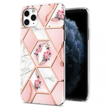 iPhone 11 Pro Max Flower Pattern Marble Electroplating TPU Case Pink