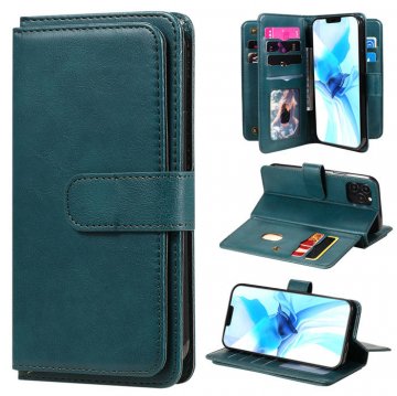 iPhone 12 Pro Multi-function 10 Card Slots Wallet Stand Case Dark Green