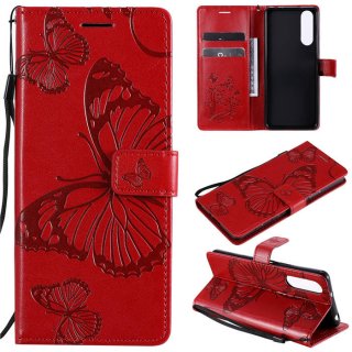 Sony Xperia 5 II Embossed Butterfly Wallet Magnetic Stand Case Red