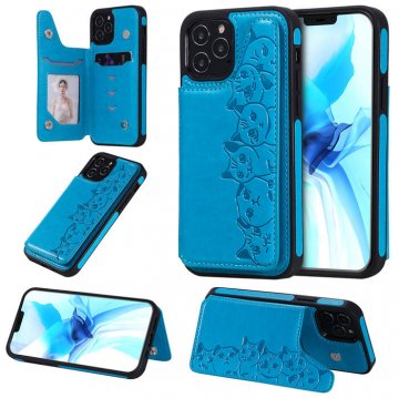 iPhone 12 Pro Luxury Cute Cats Magnetic Card Slots Stand Case Blue