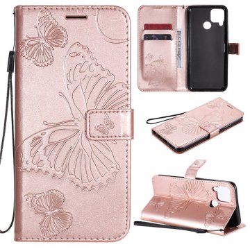OPPO Realme C15 Embossed Butterfly Wallet Magnetic Stand Case Rose Gold