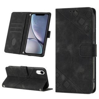 Skin-friendly iPhone XR Wallet Stand Case with Wrist Strap Black