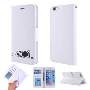 iPhone 6 Plus/6s Plus Cat Pattern Wallet Magnetic Stand Case White