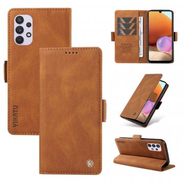 YIKATU Samsung Galaxy A32 4G Skin-touch Wallet Kickstand Case Brown